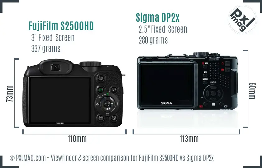 FujiFilm S2500HD vs Sigma DP2x Screen and Viewfinder comparison FujiFilm S2500HD vs Sigma DP2x Screen and Viewfinder comparison