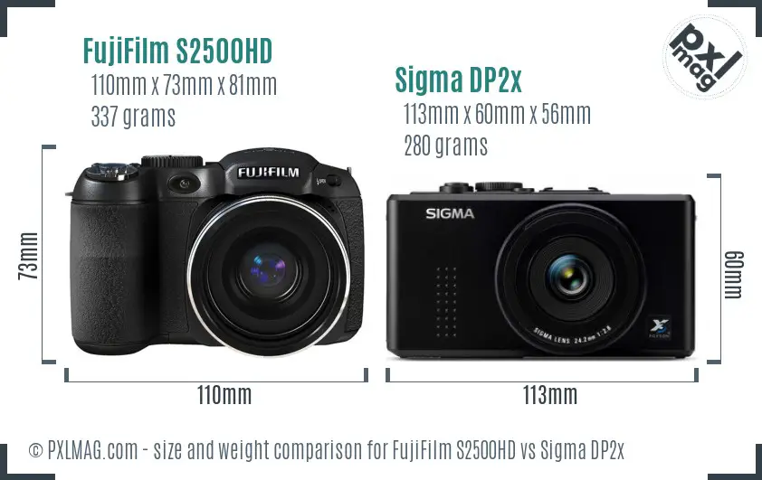 FujiFilm S2500HD vs Sigma DP2x size comparison FujiFilm S2500HD vs Sigma DP2x size comparison