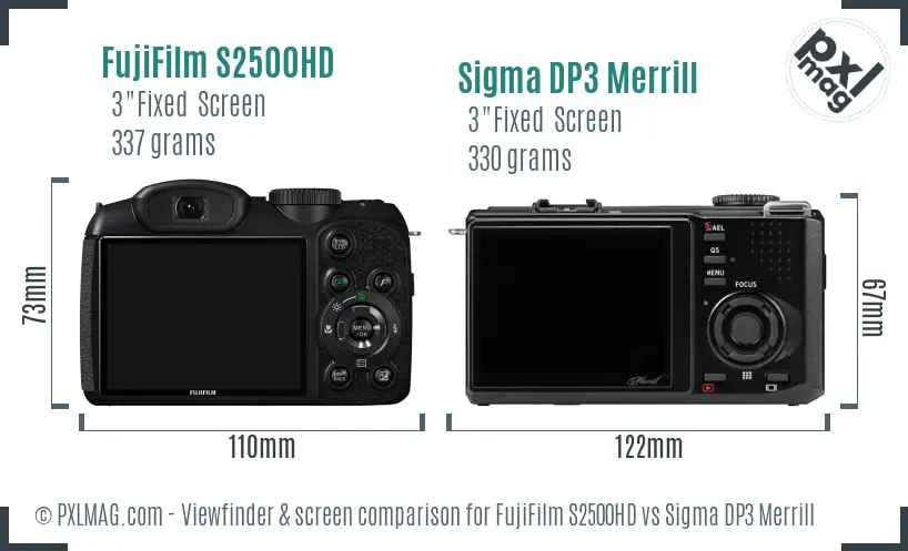 FujiFilm S2500HD vs Sigma DP3 Merrill Screen and Viewfinder comparison