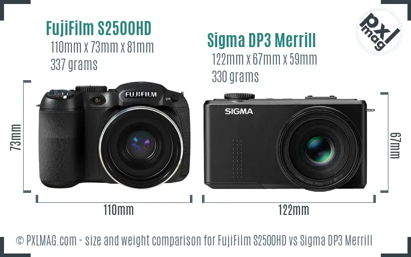 FujiFilm S2500HD vs Sigma DP3 Merrill size comparison