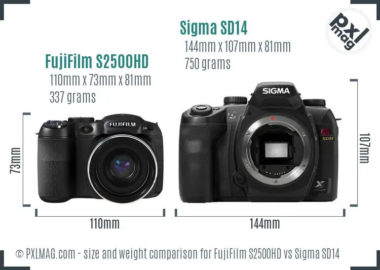 FujiFilm S2500HD vs Sigma SD14 size comparison