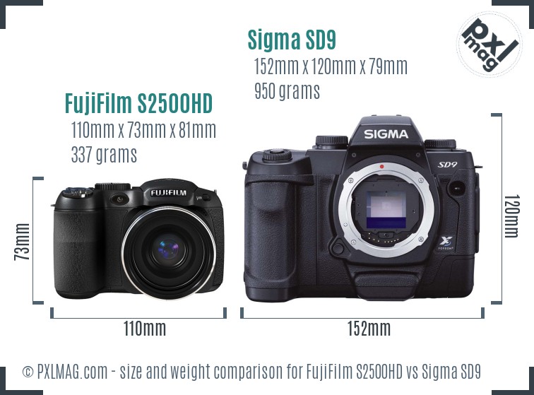 FujiFilm S2500HD vs Sigma SD9 size comparison FujiFilm S2500HD vs Sigma SD9 size comparison