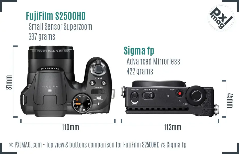 FujiFilm S2500HD vs Sigma fp top view buttons comparison
