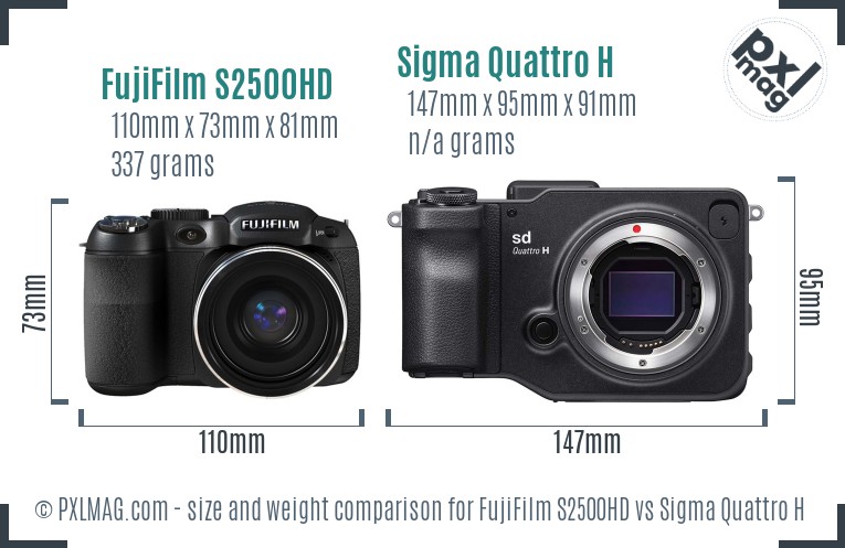 FujiFilm S2500HD vs Sigma Quattro H size comparison