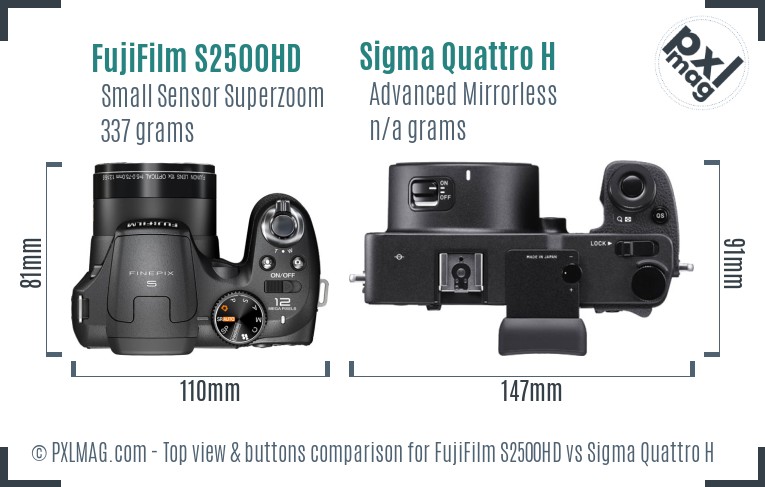FujiFilm S2500HD vs Sigma Quattro H top view buttons comparison