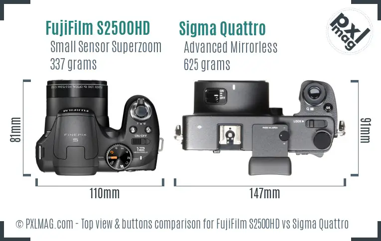 Top view design and control layout: FujiFilm S2500HD vs Sigma sd Quattro