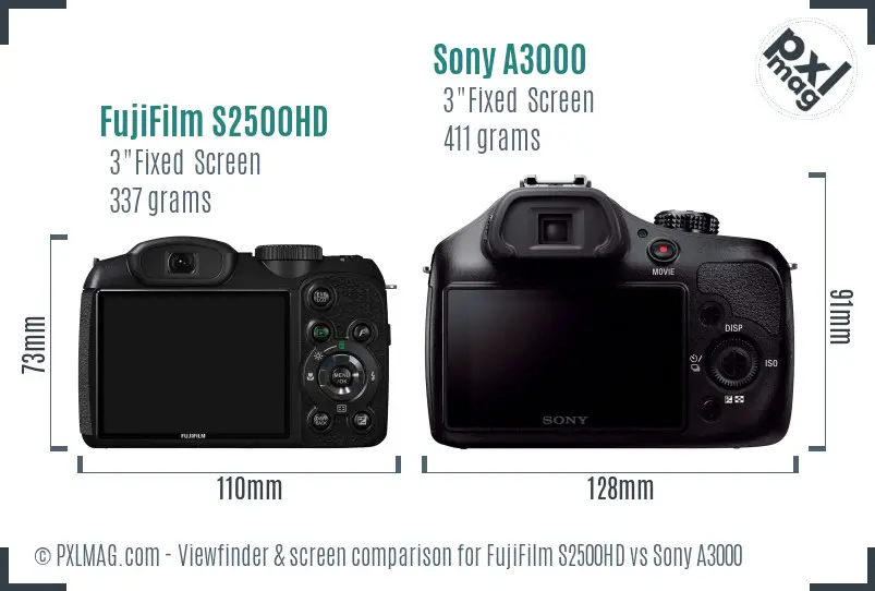 FujiFilm S2500HD vs Sony A3000 Screen and Viewfinder comparison FujiFilm S2500HD vs Sony A3000 Screen and Viewfinder comparison