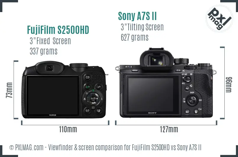 FujiFilm S2500HD vs Sony A7S II Screen and Viewfinder comparison