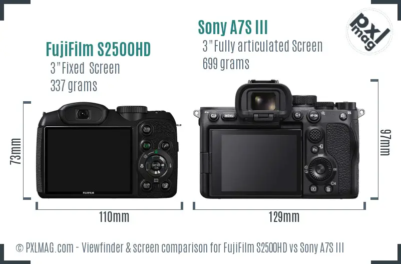 FujiFilm S2500HD vs Sony A7S III Screen and Viewfinder comparison FujiFilm S2500HD vs Sony A7S III Screen and Viewfinder comparison