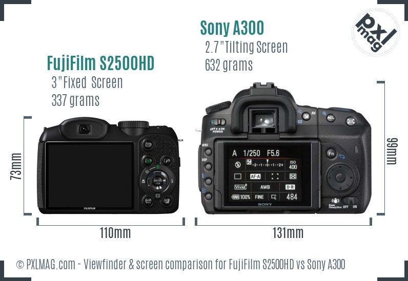 FujiFilm S2500HD vs Sony A300 Screen and Viewfinder comparison