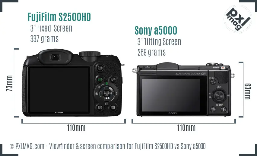 FujiFilm S2500HD vs Sony a5000 Screen and Viewfinder comparison