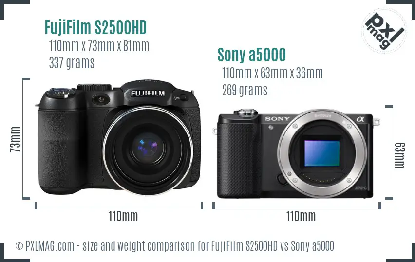 FujiFilm S2500HD vs Sony a5000 size comparison