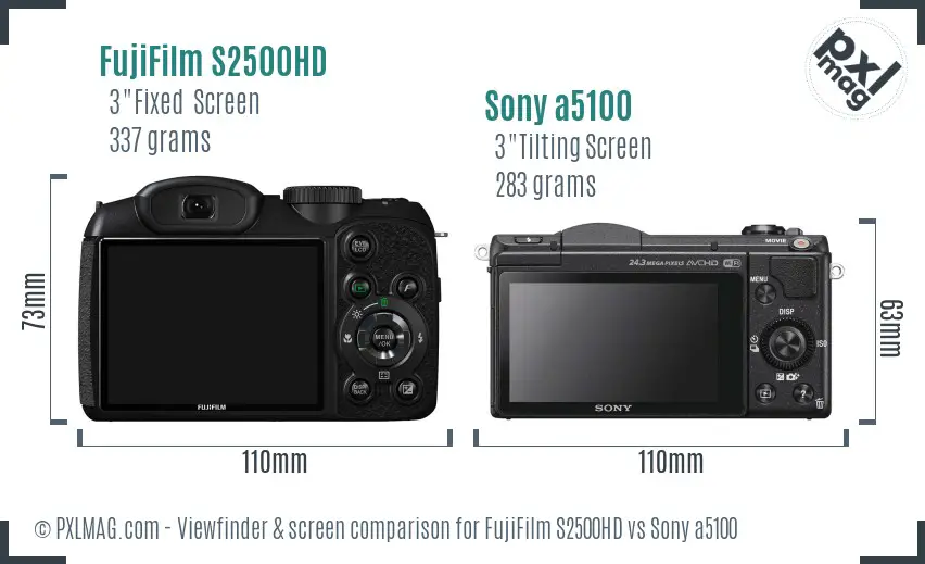 FujiFilm S2500HD vs Sony a5100 Screen and Viewfinder comparison