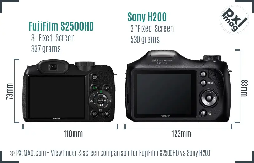 FujiFilm S2500HD vs Sony H200 Screen and Viewfinder comparison