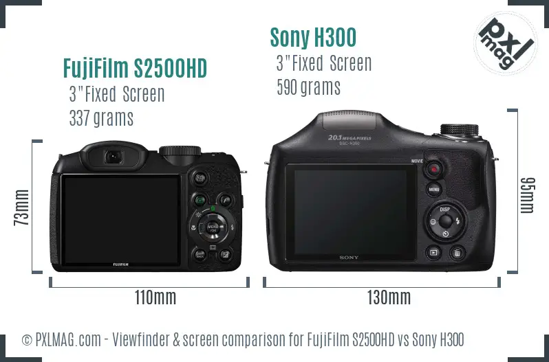 FujiFilm S2500HD vs Sony H300 Screen and Viewfinder comparison