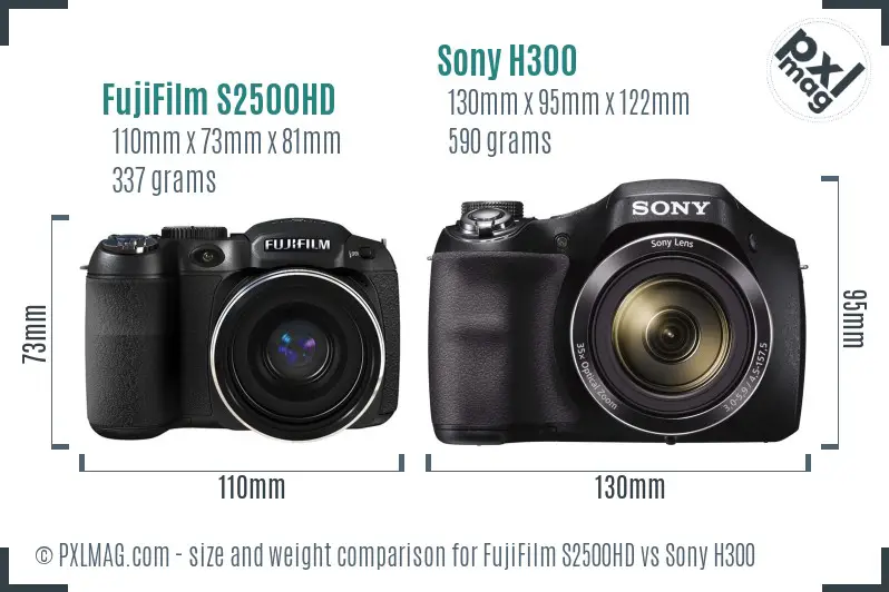 FujiFilm S2500HD vs Sony H300 size comparison