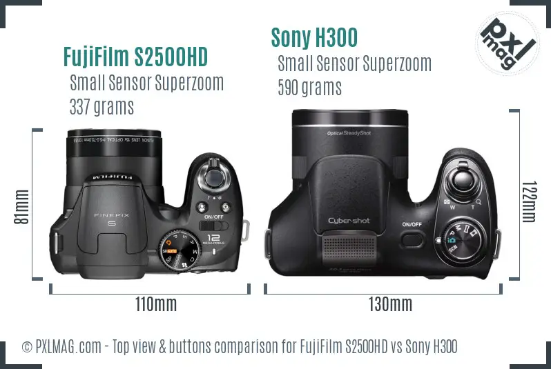 FujiFilm S2500HD vs Sony H300 top view buttons comparison