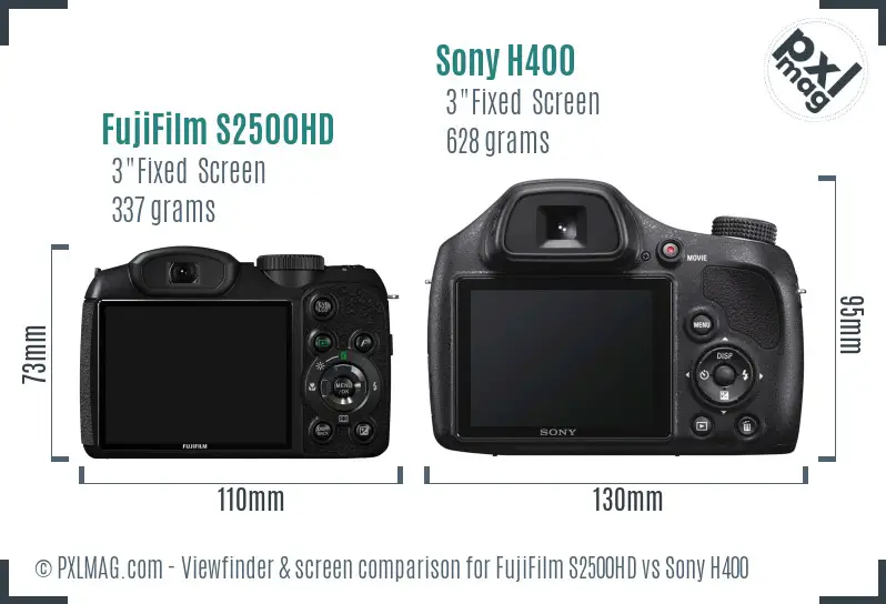 FujiFilm S2500HD vs Sony H400 Screen and Viewfinder comparison