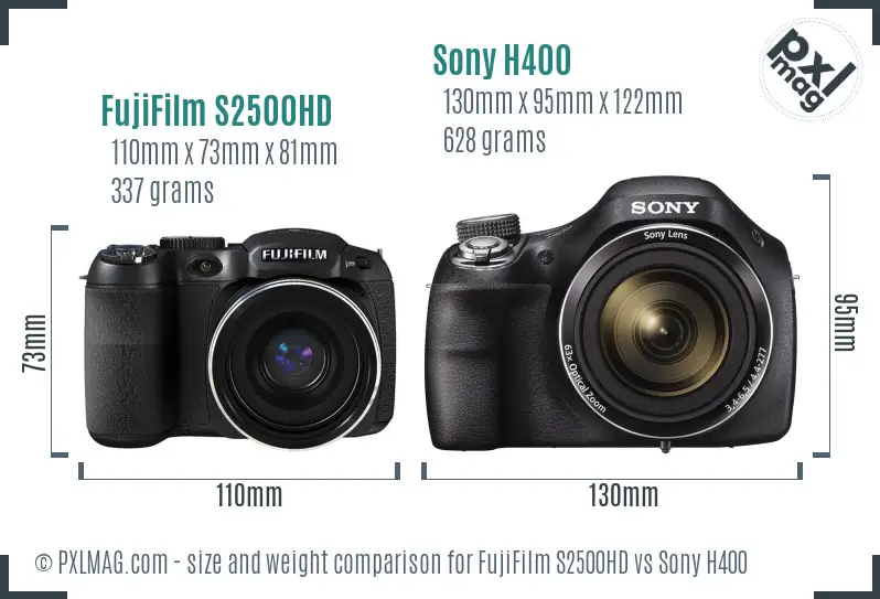 FujiFilm S2500HD vs Sony H400 size comparison