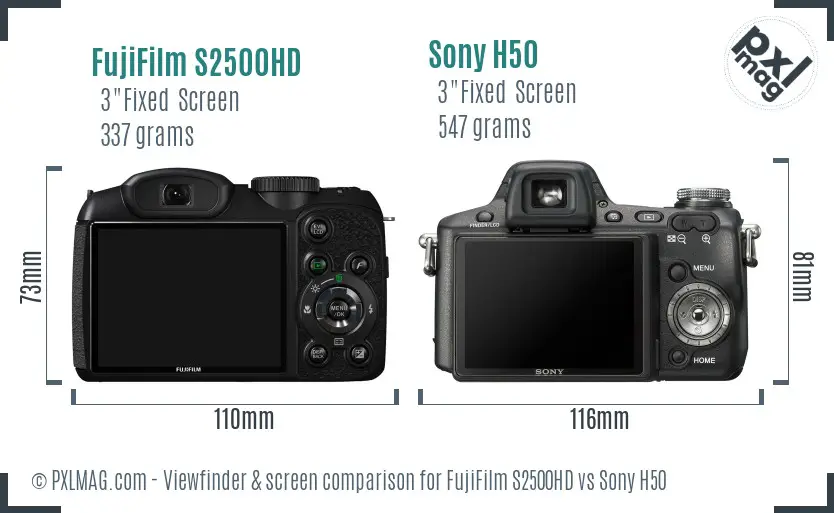 FujiFilm S2500HD vs Sony H50 Screen and Viewfinder comparison FujiFilm S2500HD vs Sony H50 Screen and Viewfinder comparison