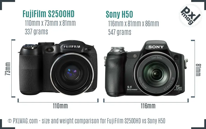 FujiFilm S2500HD vs Sony H50 size comparison FujiFilm S2500HD vs Sony H50 size comparison