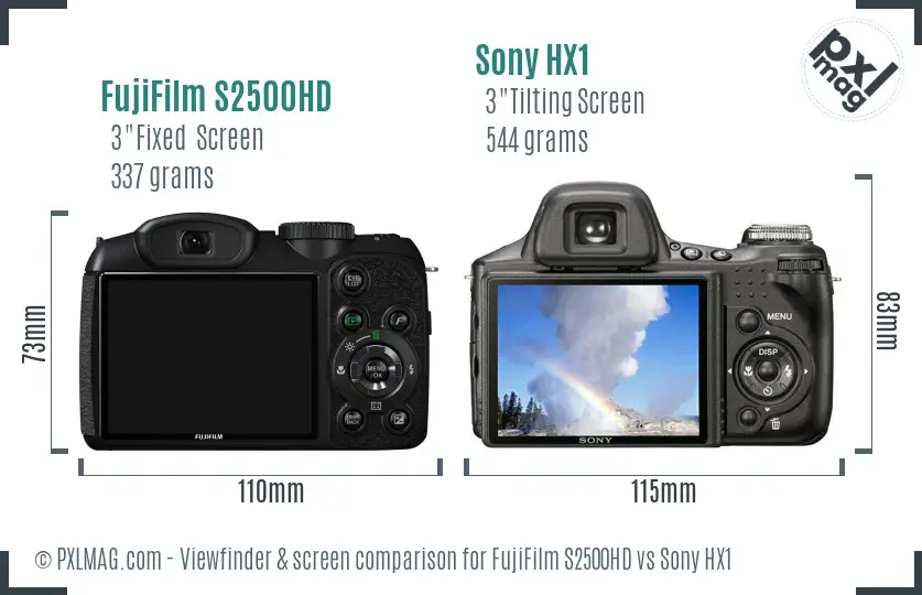 FujiFilm S2500HD vs Sony HX1 Screen and Viewfinder comparison FujiFilm S2500HD vs Sony HX1 Screen and Viewfinder comparison