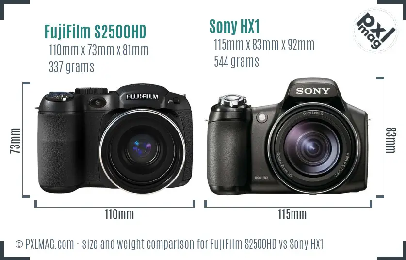 FujiFilm S2500HD vs Sony HX1 size comparison FujiFilm S2500HD vs Sony HX1 size comparison