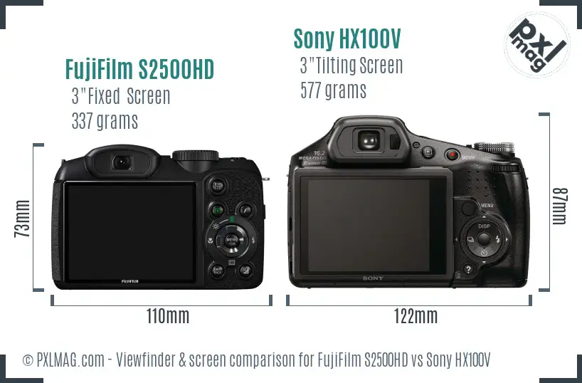 FujiFilm S2500HD vs Sony HX100V Screen and Viewfinder comparison