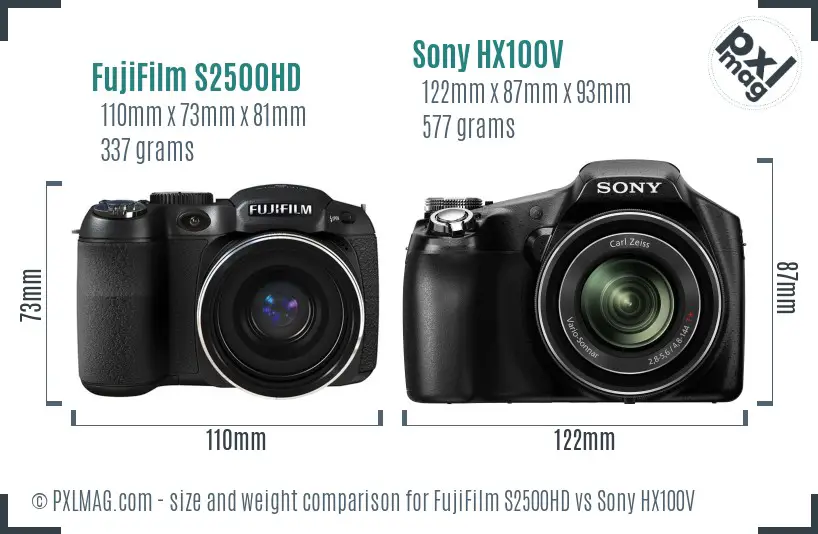 FujiFilm S2500HD vs Sony HX100V size comparison