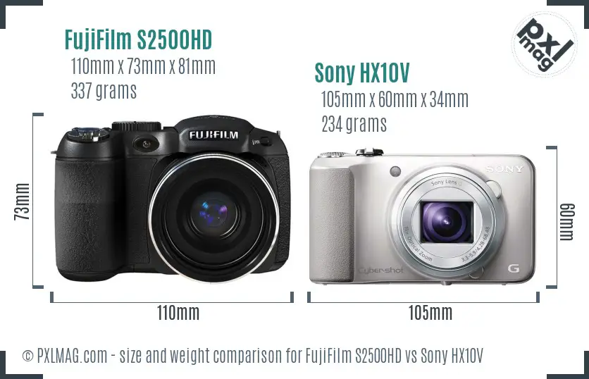 FujiFilm S2500HD vs Sony HX10V size comparison