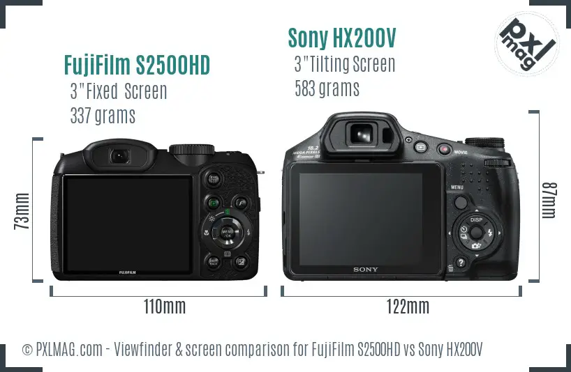 FujiFilm S2500HD vs Sony HX200V Screen and Viewfinder comparison