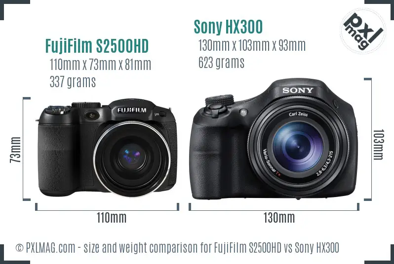 FujiFilm S2500HD vs Sony HX300 size comparison