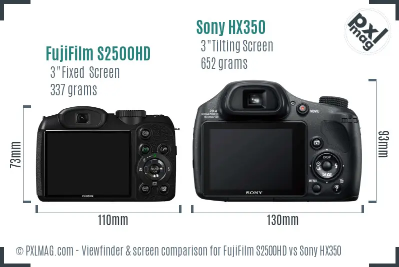 FujiFilm S2500HD vs Sony HX350 Screen and Viewfinder comparison FujiFilm S2500HD vs Sony HX350 Screen and Viewfinder comparison
