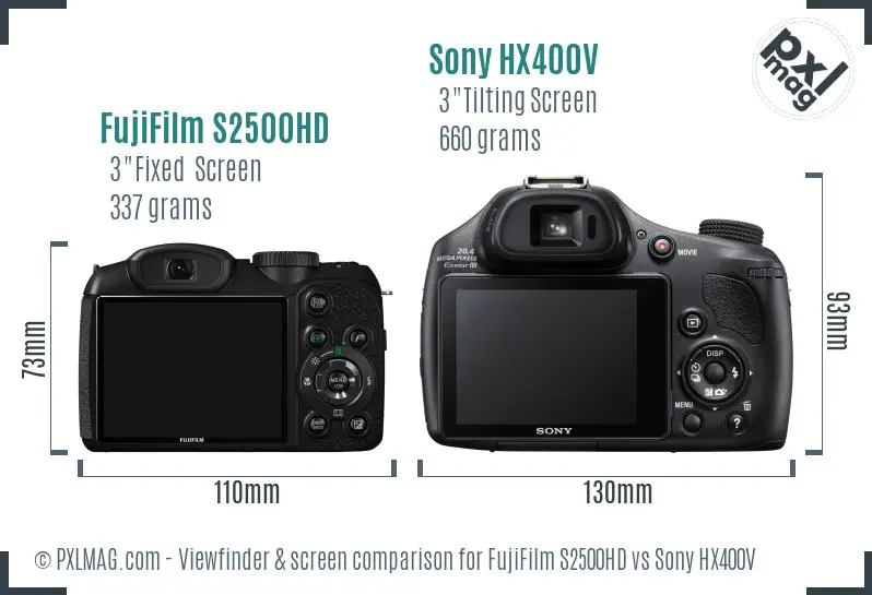 FujiFilm S2500HD vs Sony HX400V Screen and Viewfinder comparison