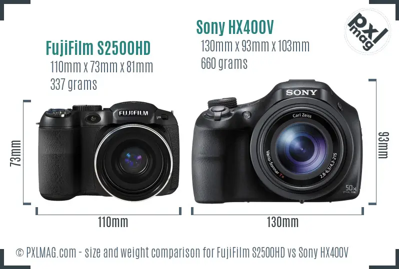 FujiFilm S2500HD vs Sony HX400V size comparison