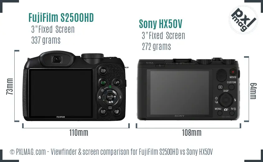 FujiFilm S2500HD vs Sony HX50V Screen and Viewfinder comparison FujiFilm S2500HD vs Sony HX50V Screen and Viewfinder comparison