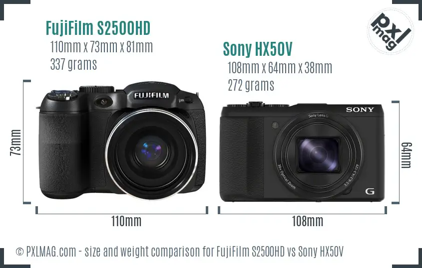 FujiFilm S2500HD vs Sony HX50V size comparison FujiFilm S2500HD vs Sony HX50V size comparison