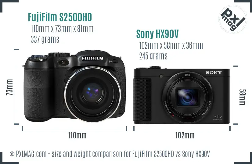 FujiFilm S2500HD vs Sony HX90V size comparison FujiFilm S2500HD vs Sony HX90V size comparison
