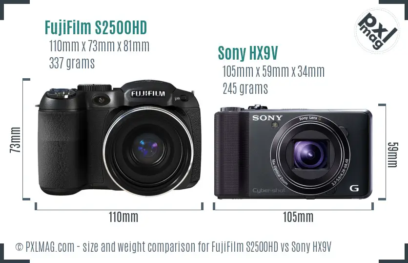 FujiFilm S2500HD vs Sony HX9V size comparison