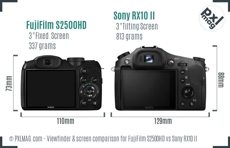 FujiFilm S2500HD vs Sony RX10 II Screen and Viewfinder comparison