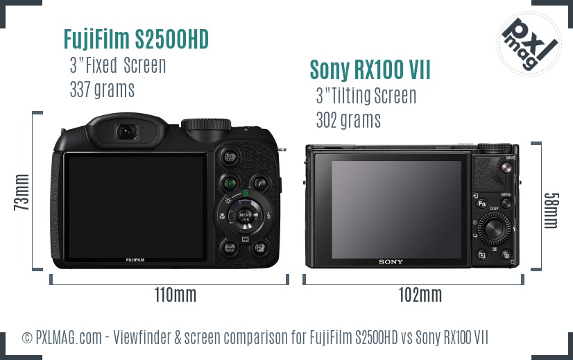 FujiFilm S2500HD vs Sony RX100 VII Screen and Viewfinder comparison