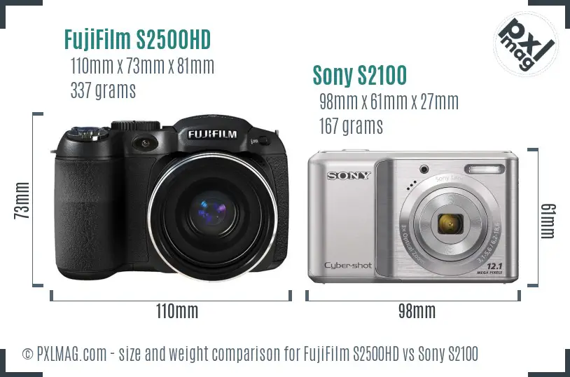Size comparison: FujiFilm S2500HD vs Sony DSC-S2100