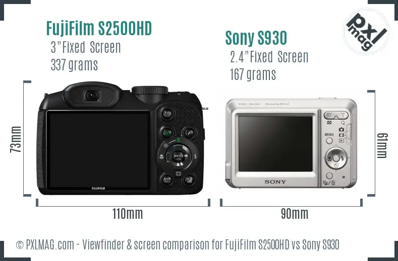 FujiFilm S2500HD vs Sony S930 Screen and Viewfinder comparison