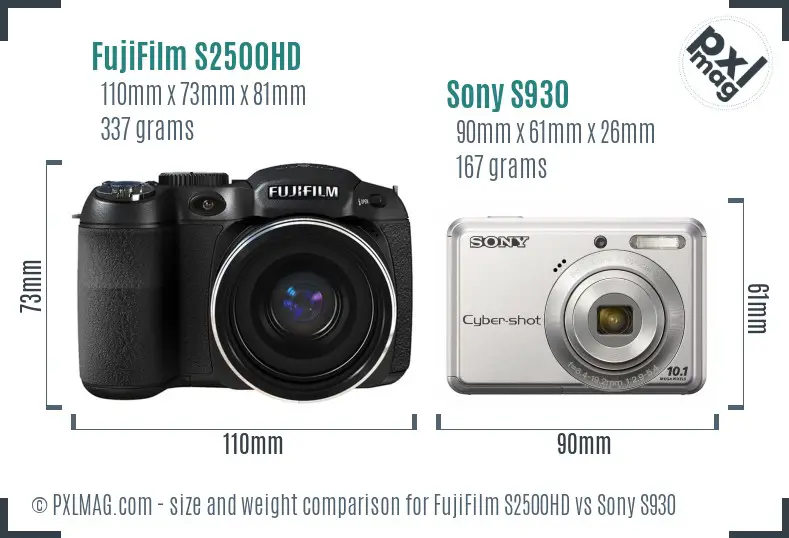 FujiFilm S2500HD vs Sony S930 size comparison