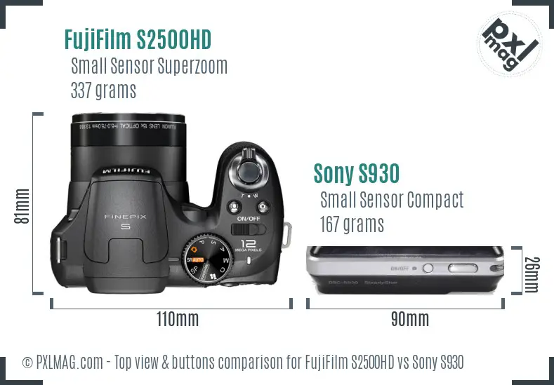 FujiFilm S2500HD vs Sony S930 top view buttons comparison