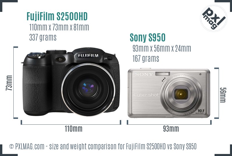 FujiFilm S2500HD vs Sony S950 size comparison FujiFilm S2500HD vs Sony S950 size comparison