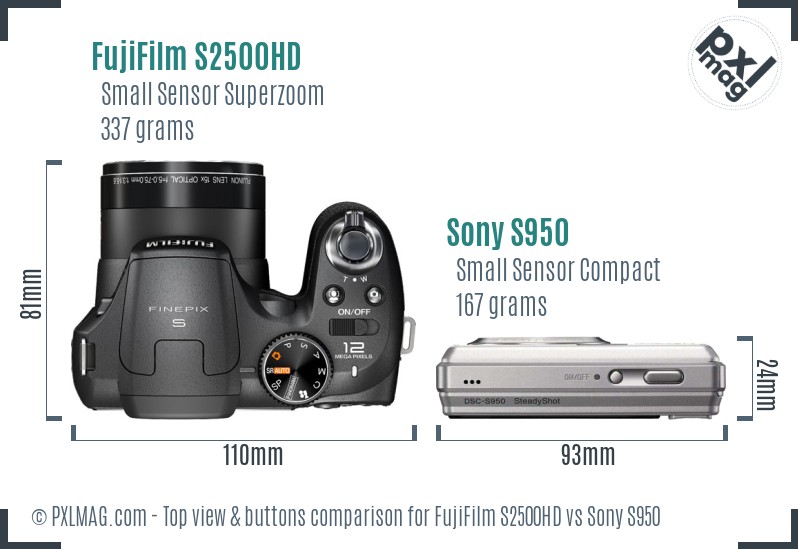 FujiFilm S2500HD vs Sony S950 top view buttons comparison