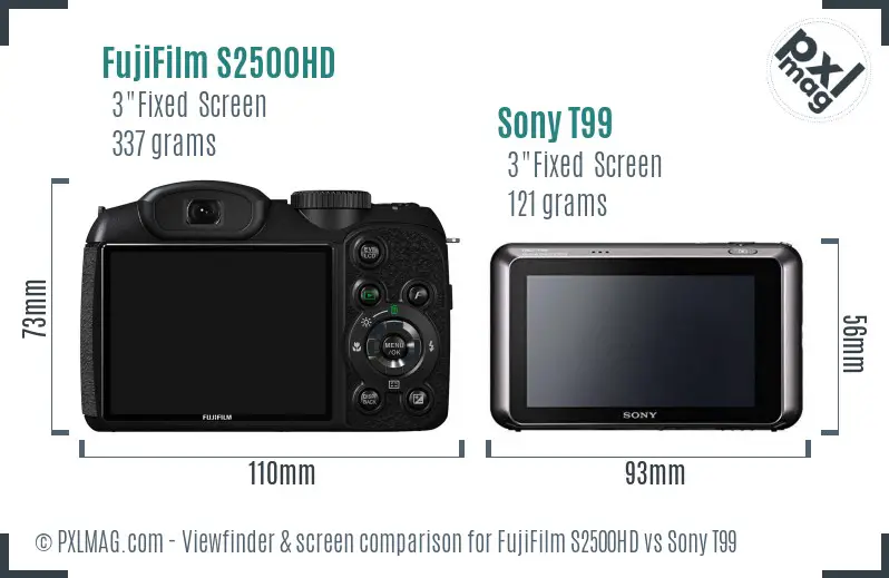 FujiFilm S2500HD vs Sony T99 Screen and Viewfinder comparison