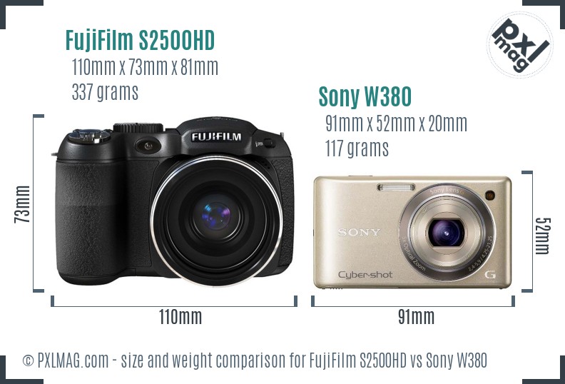 FujiFilm S2500HD vs Sony W380 size comparison