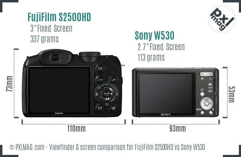 FujiFilm S2500HD vs Sony W530 Screen and Viewfinder comparison